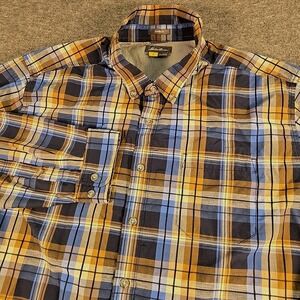 Eddie Bauer Travex Shirt Men's 2XL Tall Plaid Blue Button Down Lightweight T2XL
